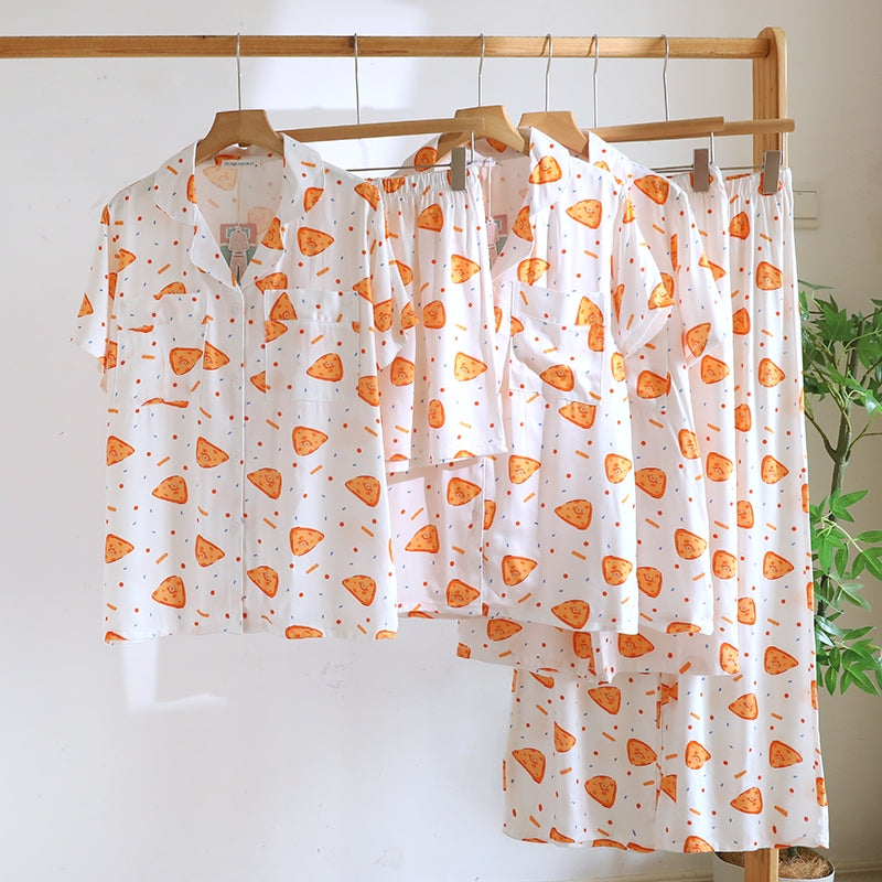 ชุดนอน Muslin Pajamas Organic bamboo รุ่น Pizza buddies (A1049 B1049 E1049) | ชุดนอนผู้หญิง