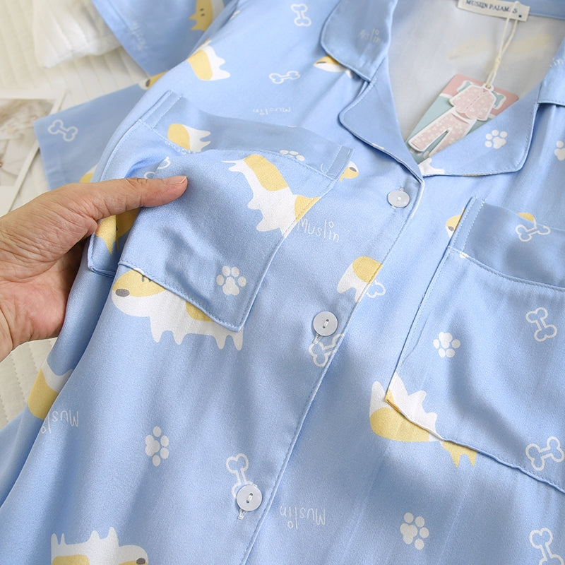 ชุดนอน Muslin Pajamas Organic bamboo รุ่น Corgi Parade (A1056 B1056 E1056) | ชุดนอนผู้หญิง