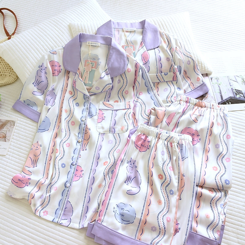 ชุดนอน Muslin Pajamas Silk Satin รุ่น Pastel Purr (N5147 T5147) | ชุดนอนผู้หญิง