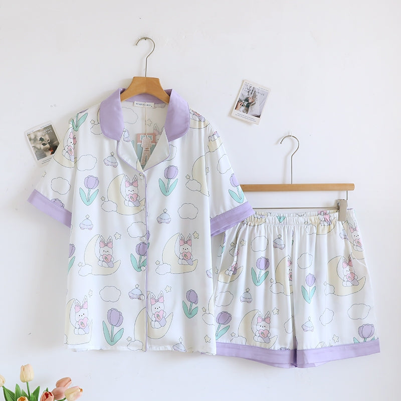 ชุดนอน Muslin Pajamas Silk Satin รุ่น Moon Bunny Dreams (N5142 T5142) | ชุดนอนผู้หญิง