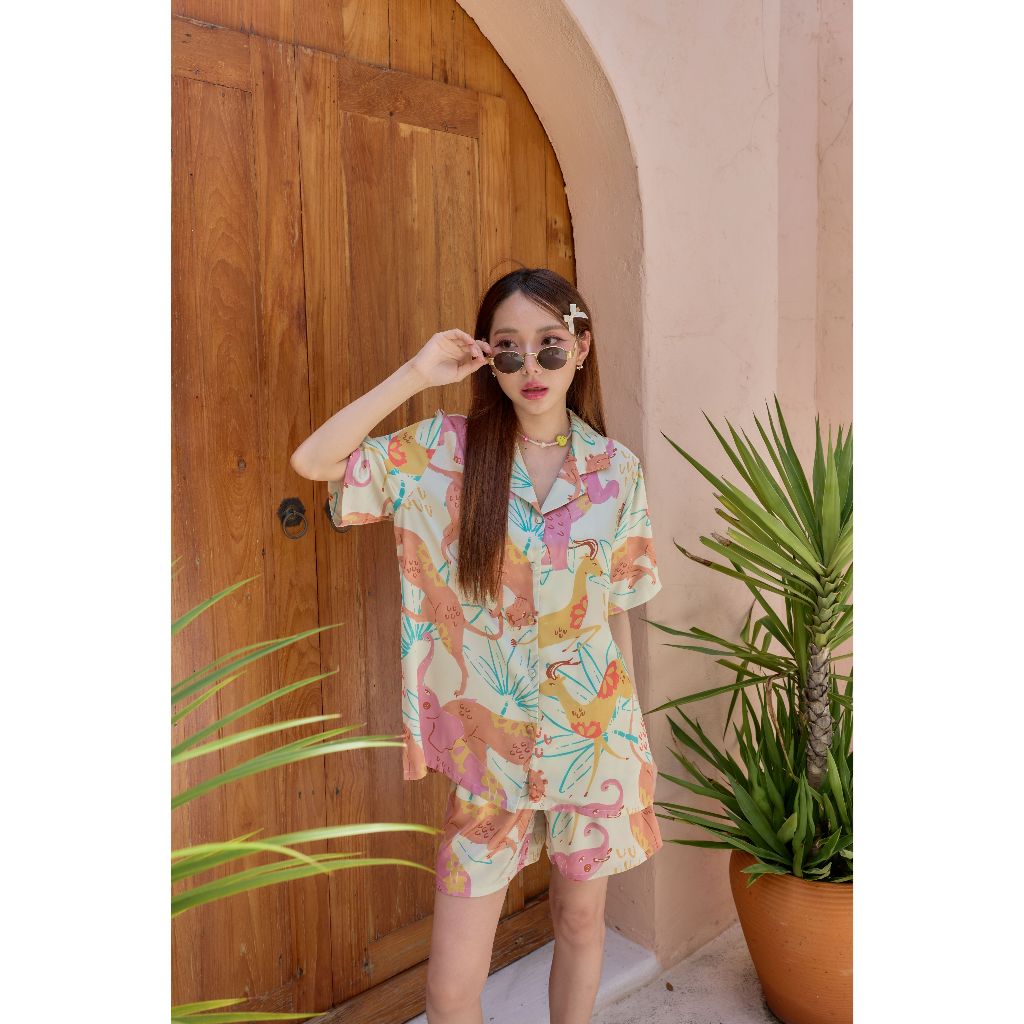 ชุดนอน Muslin Pajamas Silk Satin รุ่นHappy Safari(N5135 T5135 L5135)|ชุดนอนผู้หญิง,ชุดนอนชุดเที่ยว