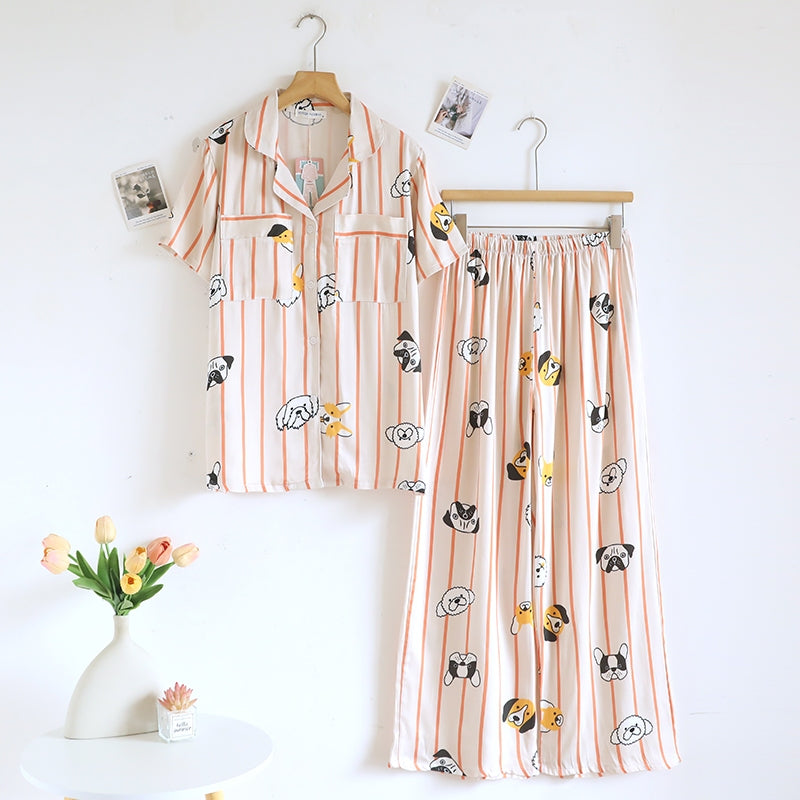ชุดนอน Muslin Pajamas Organic bamboo รุ่น Doggies in line (A1059 B1059 E1059) | ชุดนอนผู้หญิง