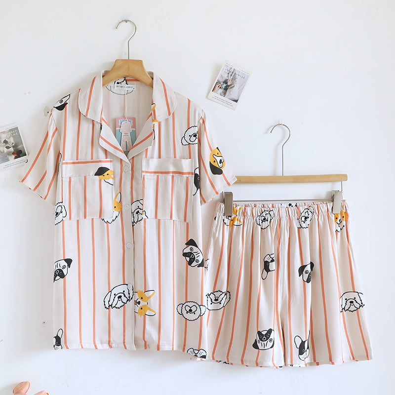 ชุดนอน Muslin Pajamas Organic bamboo รุ่น Doggies in line (A1059 B1059 E1059) | ชุดนอนผู้หญิง