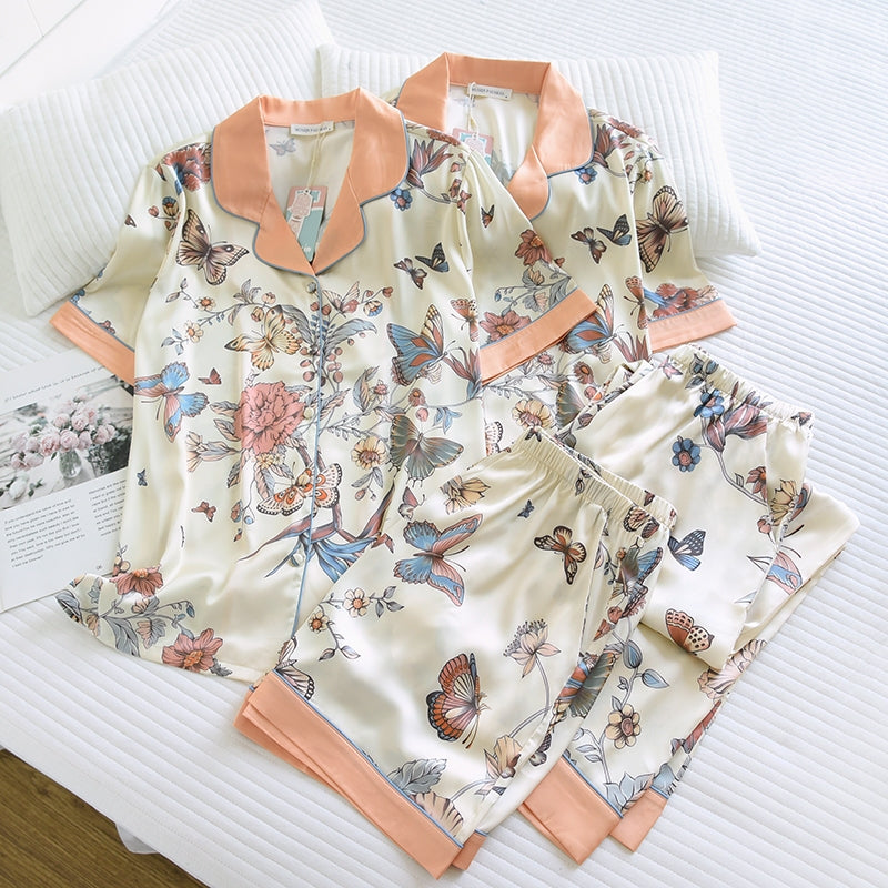 ชุดนอน Muslin Pajamas Silk Satin รุ่น Butterfly Blossom (N5152 T5152) | ชุดนอนผู้หญิง