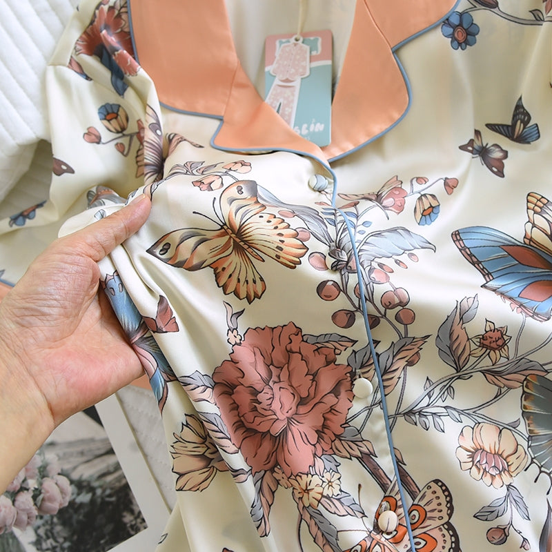 ชุดนอน Muslin Pajamas Silk Satin รุ่น Butterfly Blossom (N5152 T5152) | ชุดนอนผู้หญิง