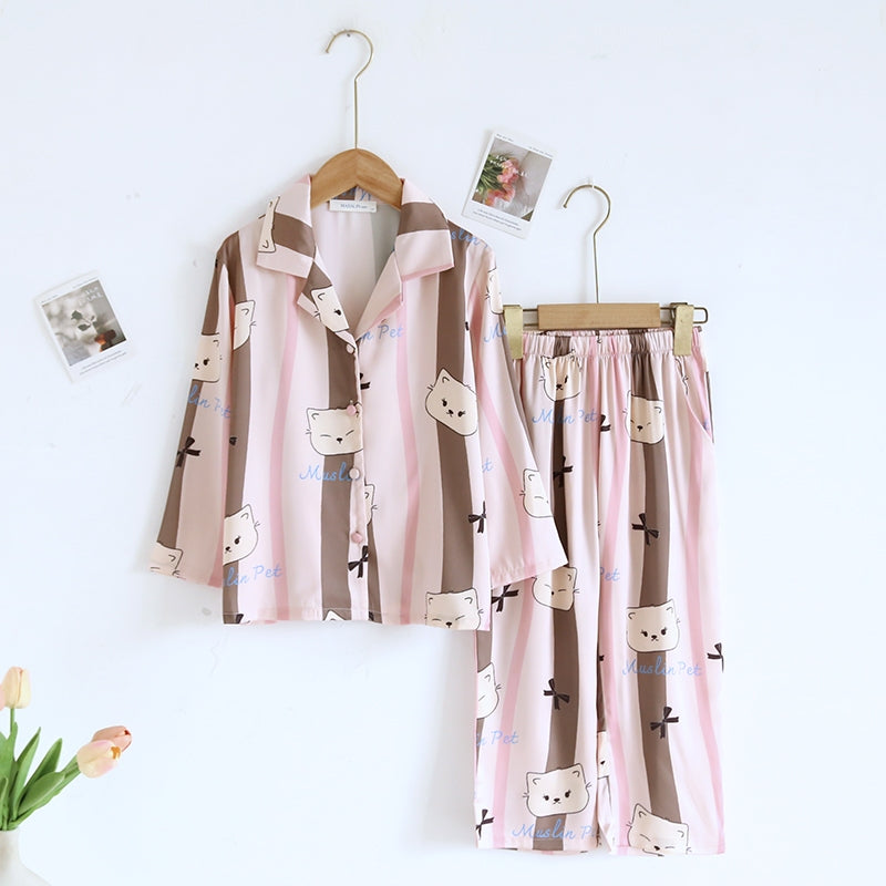 ชุดนอน Muslin Pajamas Silk Satin รุ่น Blush Paws (N5138 T5138 M5138) | ชุดนอนแม่ลูก,ชุดนอนเด็ก,ชุดนอนผู้หญิง