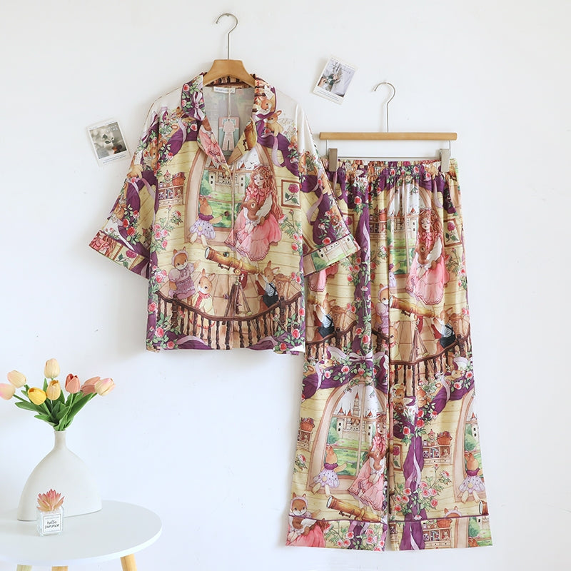 ชุดนอน Muslin pajamas Silk Satin รุ่น Starry Bunny (W2154 V2154) ชุดนอนผู้หญิง ชุดเที่ยว