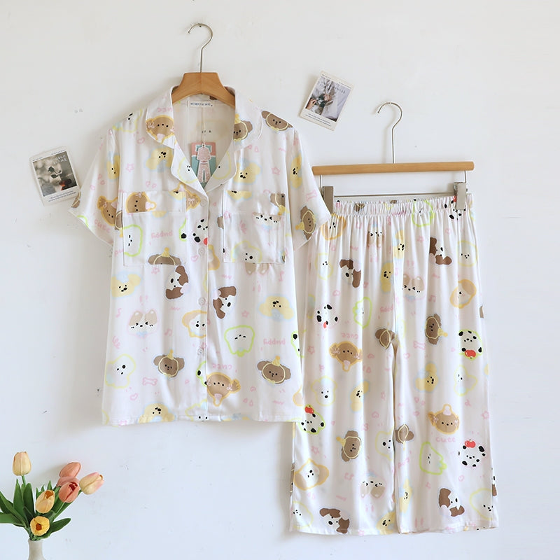 ชุดนอน Muslin Pajamas Organic bamboo รุ่น Pastel Puppy Party (A1048 B1048 E1048) | ชุดนอนผู้หญิง