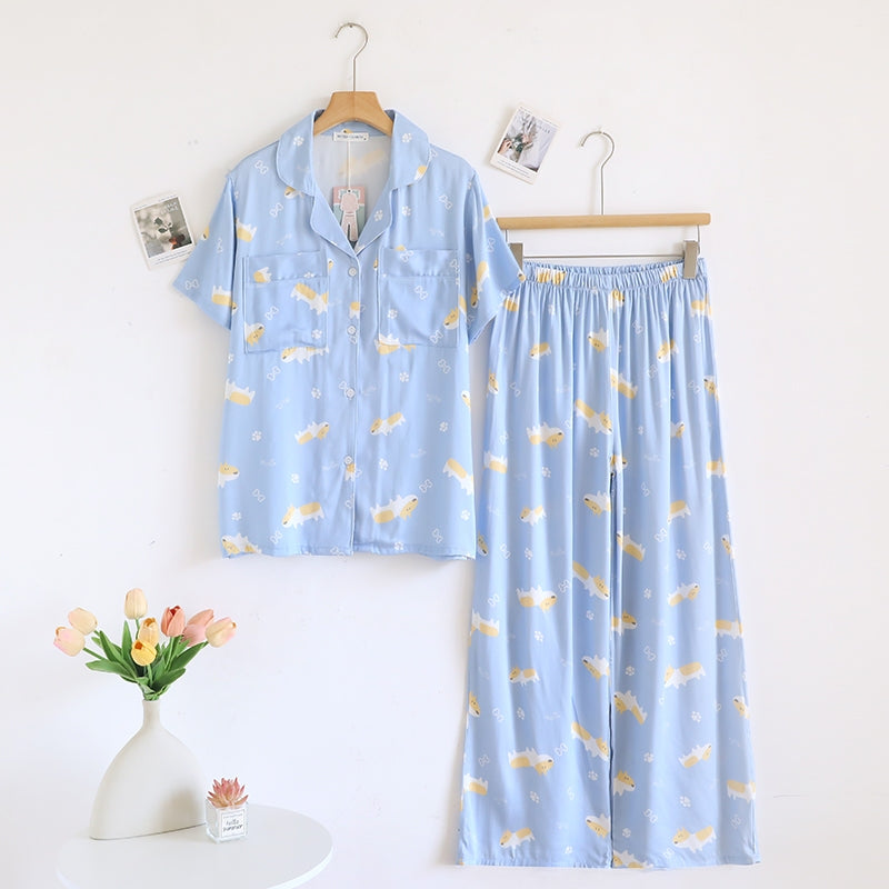 ชุดนอน Muslin Pajamas Organic bamboo รุ่น Corgi Parade (A1056 B1056 E1056) | ชุดนอนผู้หญิง