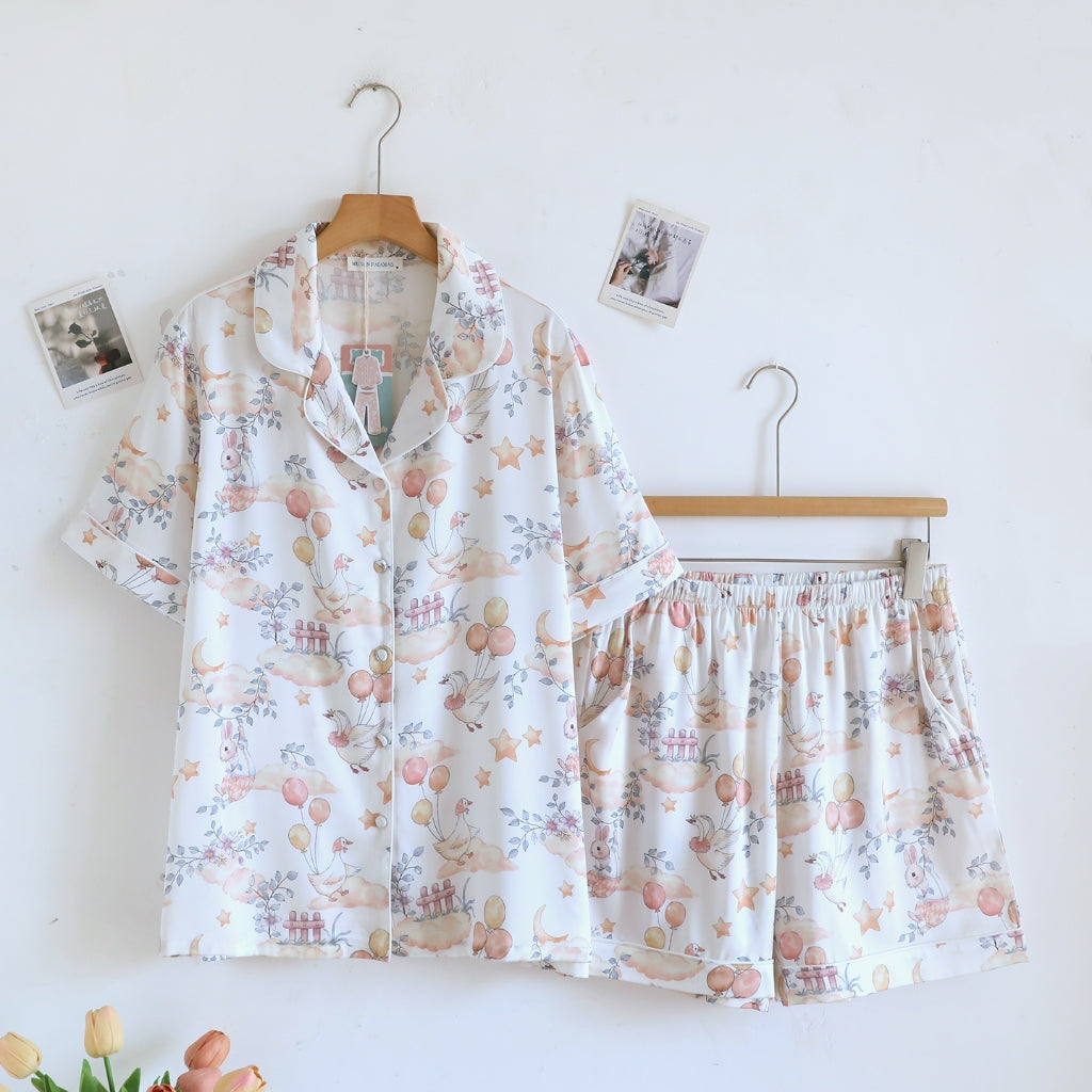 ชุดนอน Muslin Pajamas Silk Satin รุ่น Dreamy Goose Garden (N5153 T5153 K5153) | ชุดนอนผู้หญิง