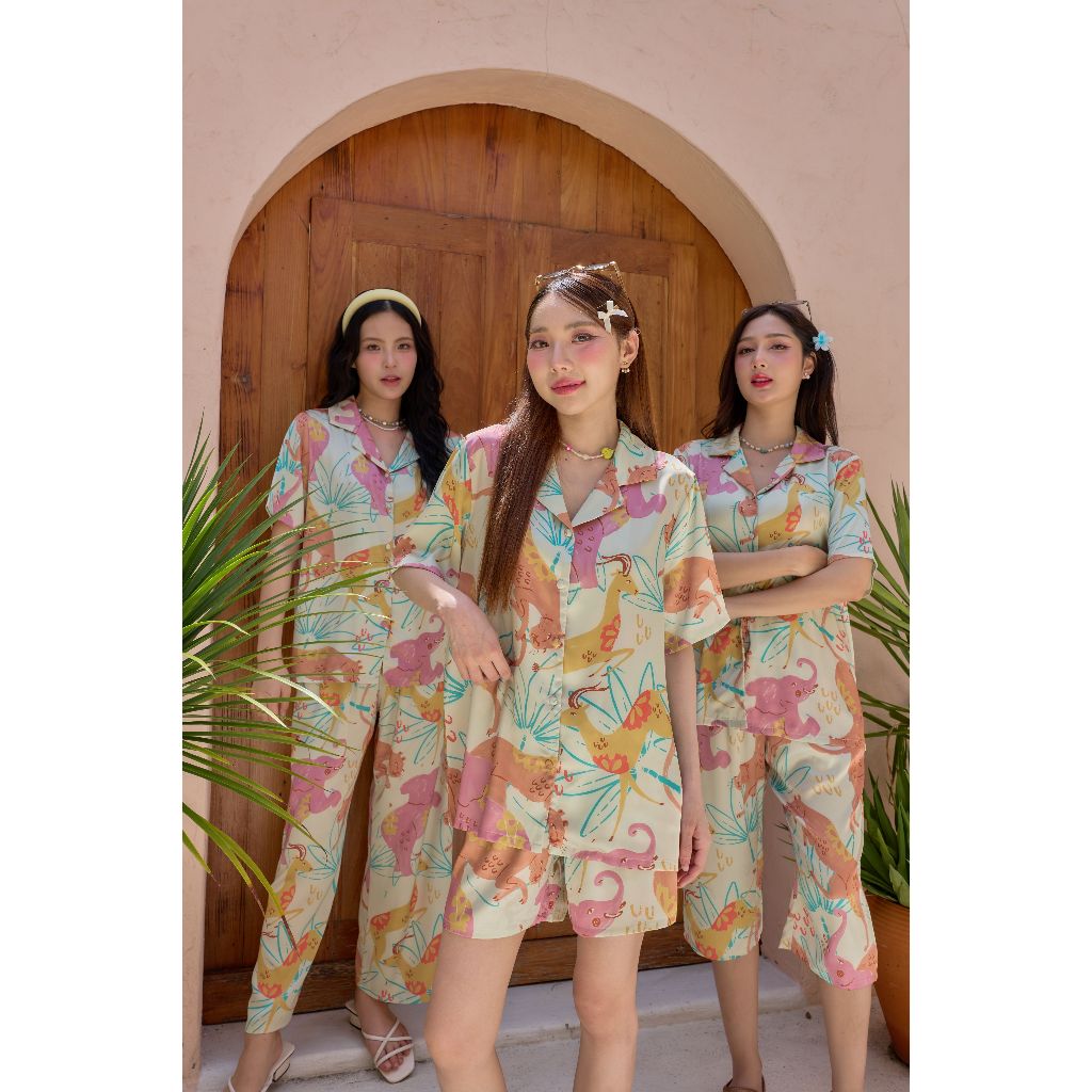 ชุดนอน Muslin Pajamas Silk Satin รุ่นHappy Safari(N5135 T5135 L5135)|ชุดนอนผู้หญิง,ชุดนอนชุดเที่ยว