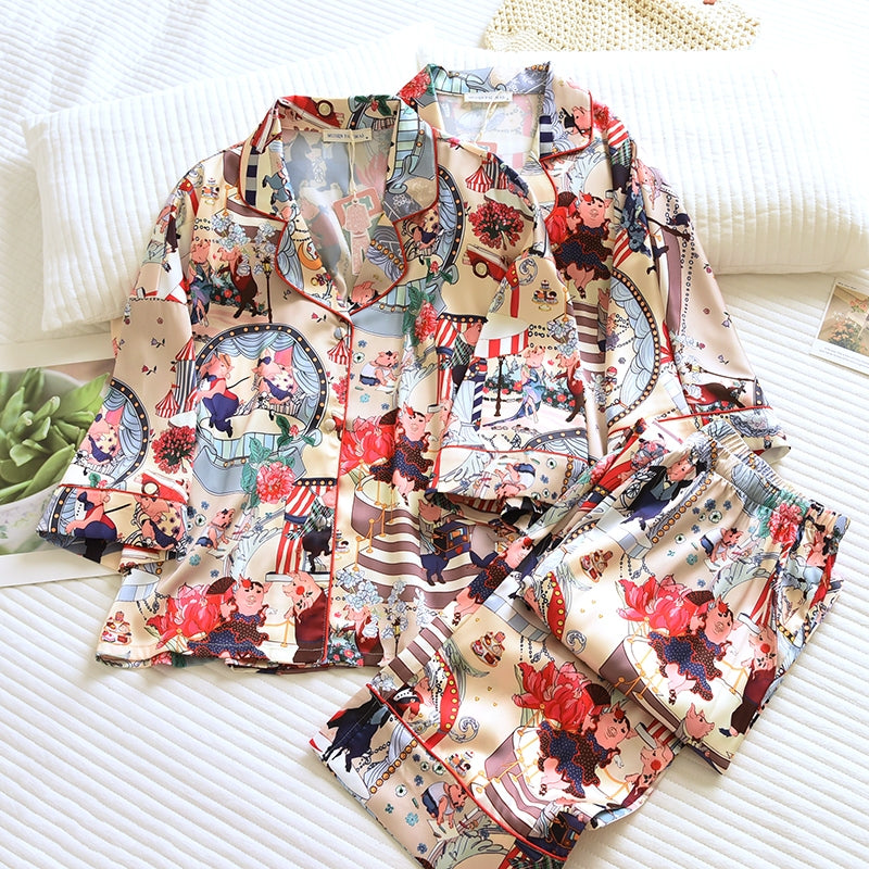 ชุดนอน Muslin Pajamas Silk Satin รุ่น Fairytale Circus (W2159 V2159) | ชุดนอนชุดเที่ยว,ชุดนอนผู้หญิง