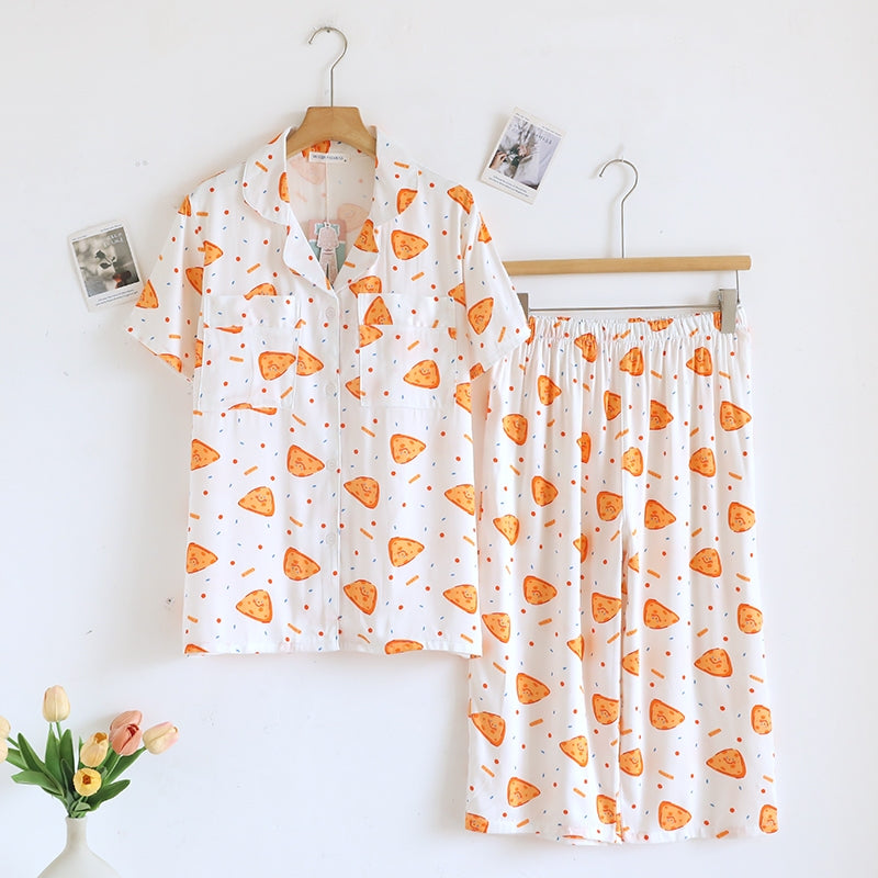 ชุดนอน Muslin Pajamas Organic bamboo รุ่น Pizza buddies (A1049 B1049 E1049) | ชุดนอนผู้หญิง
