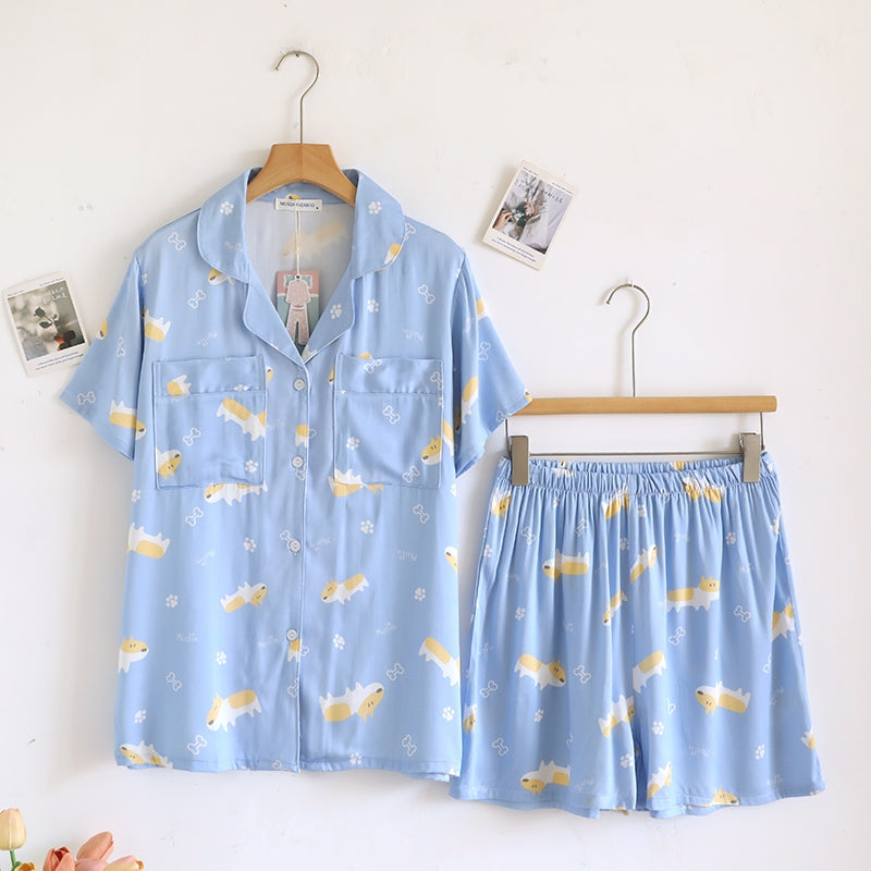 ชุดนอน Muslin Pajamas Organic bamboo รุ่น Corgi Parade (A1056 B1056 E1056) | ชุดนอนผู้หญิง