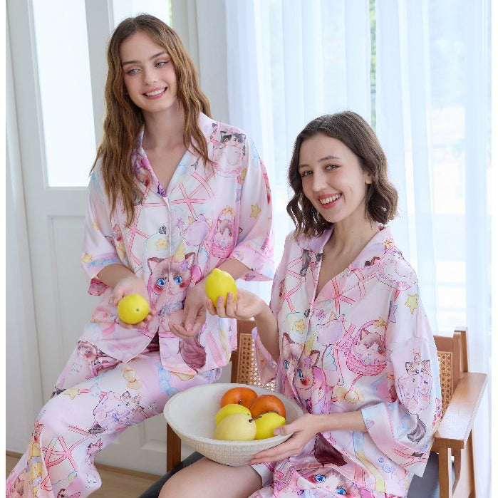 ชุดนอน Muslin Pajamas Silk Satin รุ่น Candy Cat (W2158 V2158) | ชุดนอนผู้หญิง