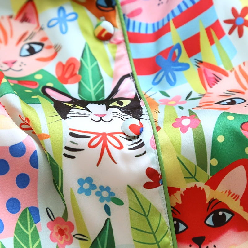 ชุดนอน Muslin Pajamas Silk Satin รุ่น Meow Fiesta (W2168 V2168) | ชุดนอนชุดเที่ยว ชุดผู้หญิง