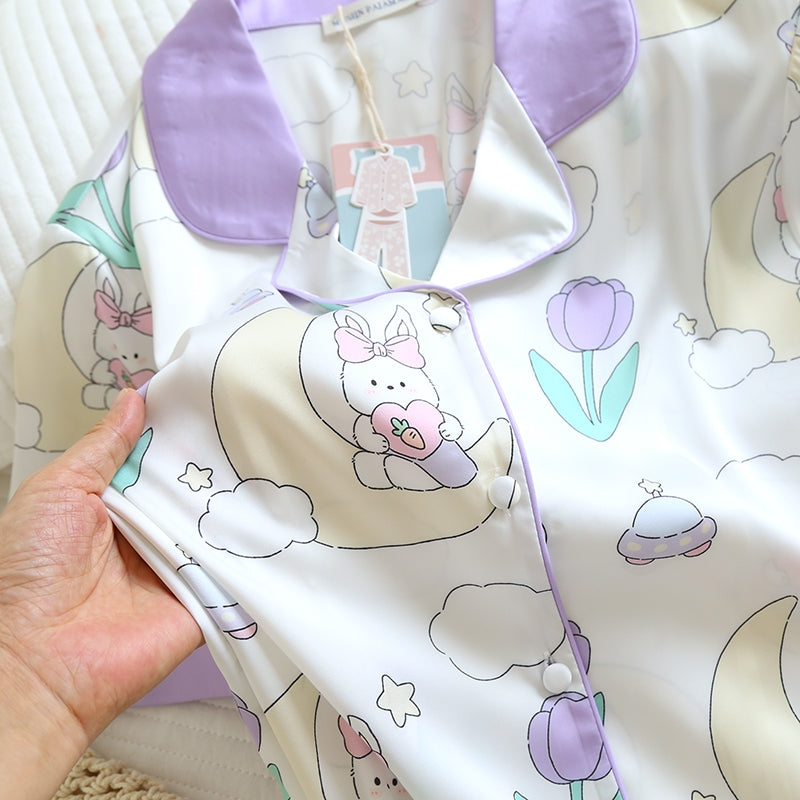 ชุดนอน Muslin Pajamas Silk Satin รุ่น Moon Bunny Dreams (N5142 T5142) | ชุดนอนผู้หญิง