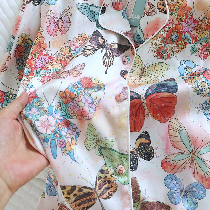 ชุดนอน Muslin Pajamas Silk Satin รุ่น Garden of Wings (W2169 V2169 L2169 K2169) | ชุดนอนชุดเที่ยว
