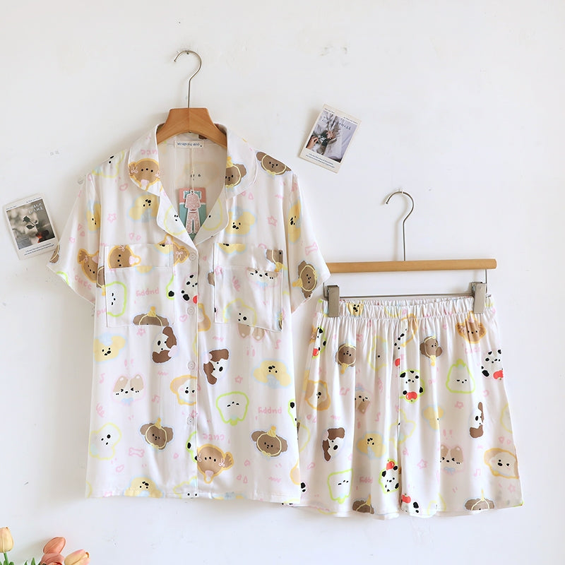 ชุดนอน Muslin Pajamas Organic bamboo รุ่น Pastel Puppy Party (A1048 B1048 E1048) | ชุดนอนผู้หญิง