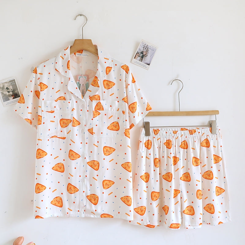 ชุดนอน Muslin Pajamas Organic bamboo รุ่น Pizza buddies (A1049 B1049 E1049) | ชุดนอนผู้หญิง