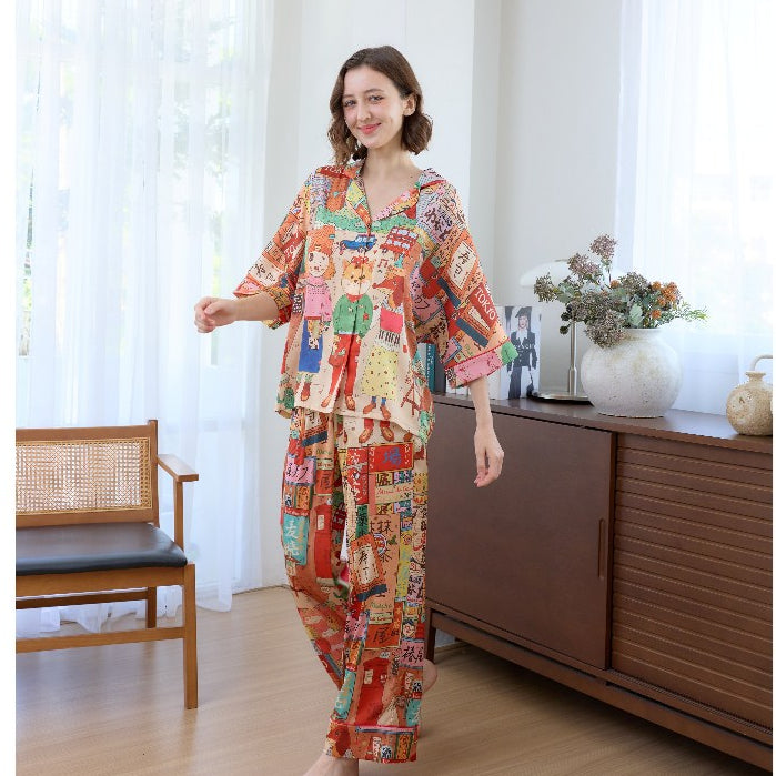 ชุดนอน Muslin Pajamas Silk Satin รุ่น Anime Street Dreams (W2123 V2123 L2123) | ชุดนอนชุดเที่ยว