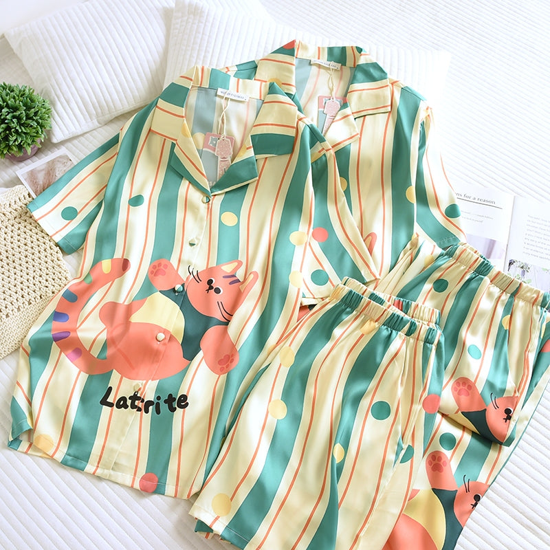 ชุดนอน Muslin Pajamas Silk Satin รุ่น Whisker Wave (N5146 T5146) | ชุดนอนผู้หญิง