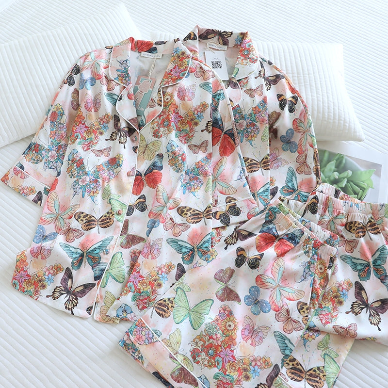 ชุดนอน Muslin Pajamas Silk Satin รุ่น Garden of Wings (W2169 V2169 L2169 K2169) | ชุดนอนชุดเที่ยว