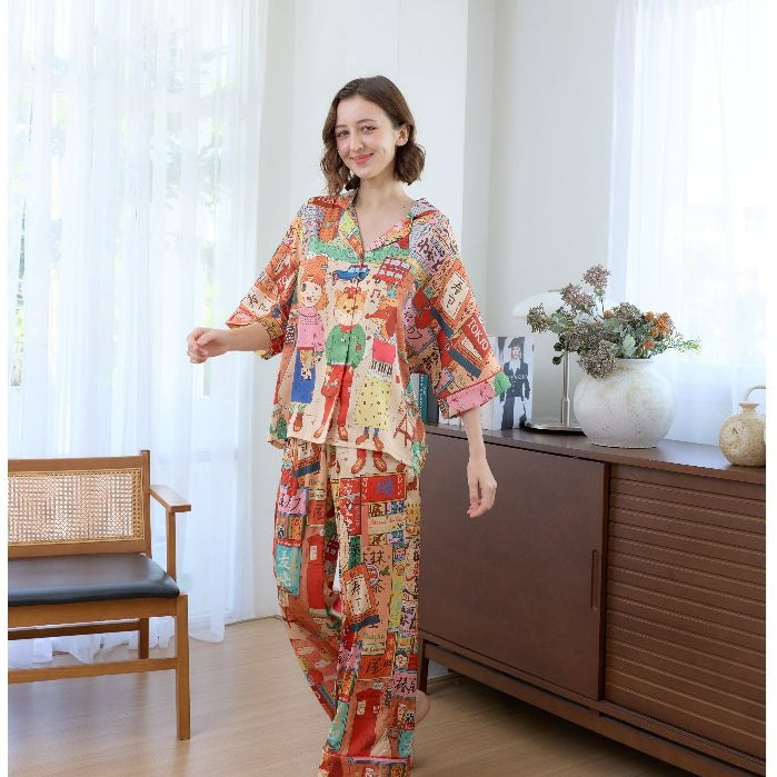 ชุดนอน Muslin Pajamas Silk Satin รุ่น Anime Street Dreams (W2123 V2123 L2123) | ชุดนอนชุดเที่ยว