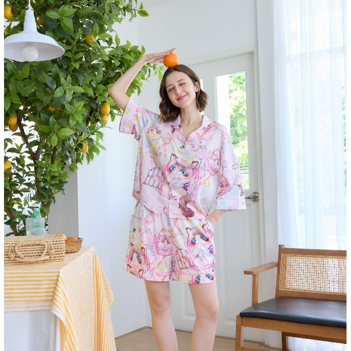 ชุดนอน Muslin Pajamas Silk Satin รุ่น Candy Cat (W2158 V2158) | ชุดนอนผู้หญิง