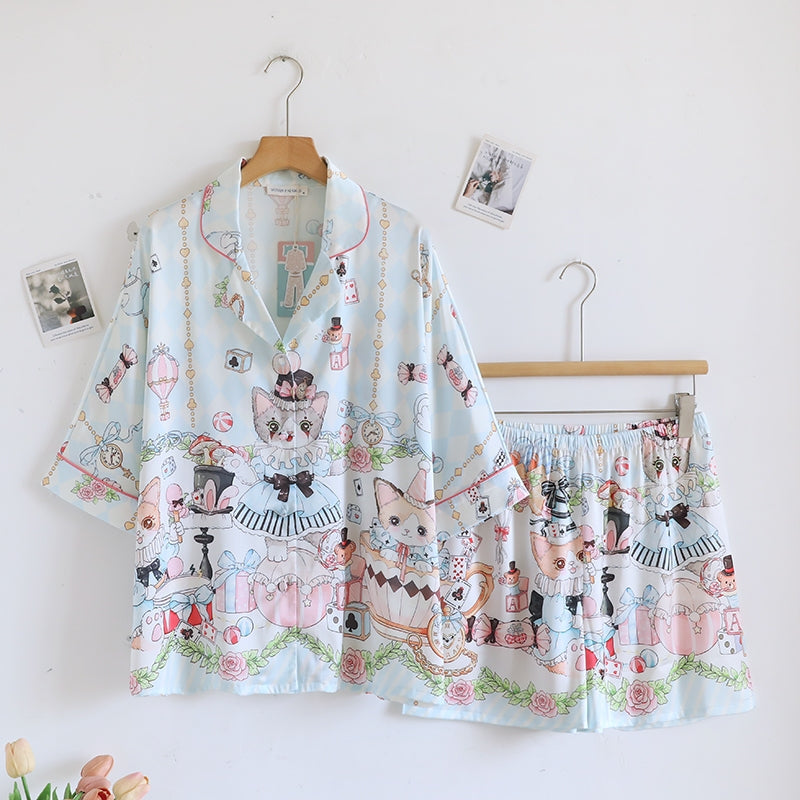 ชุดนอน Muslin Pajamas Silk Satin รุ่น Wonderland Kitty (W2171 V2171 L2171) | ชุดนอนผู้หญิง,ชุดเที่ยว
