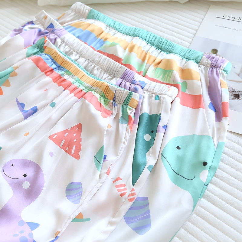ชุดนอน Muslin Pajamas Silk Satin รุ่น Happy dino Pastel(N5150 T5150 M5150) | ชุดนอนแม่ลูก,ชุดผู้หญิง