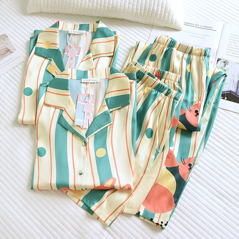 ชุดนอน Muslin Pajamas Silk Satin รุ่น Whisker Wave (N5146 T5146) | ชุดนอนผู้หญิง