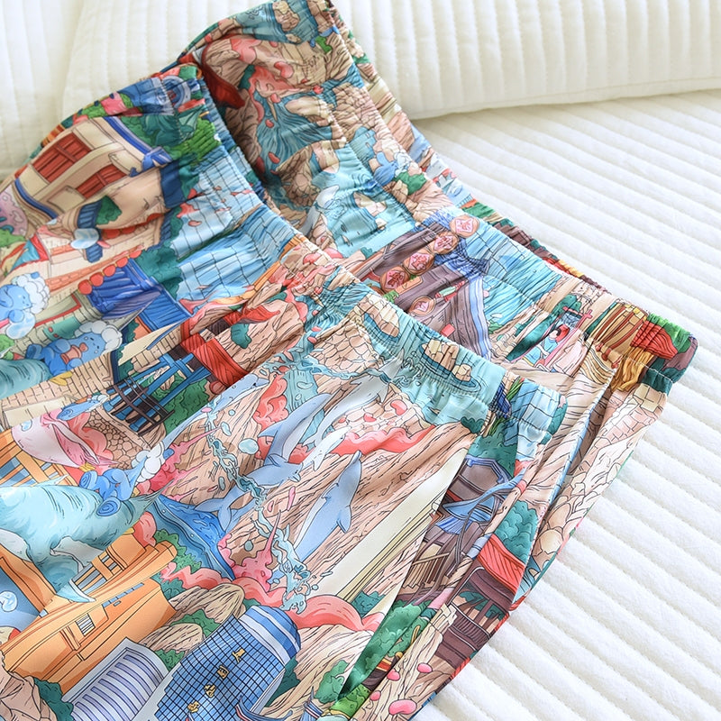 ชุดนอน Muslin Pajamas Silk Satin รุ่น Ocean Fantasy Park (N2180 T2180) | ชุดนอนผู้หญิง