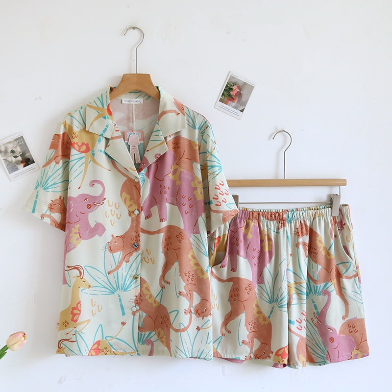 ชุดนอน Muslin Pajamas Silk Satin รุ่นHappy Safari(N5135 T5135 L5135)|ชุดนอนผู้หญิง,ชุดนอนชุดเที่ยว