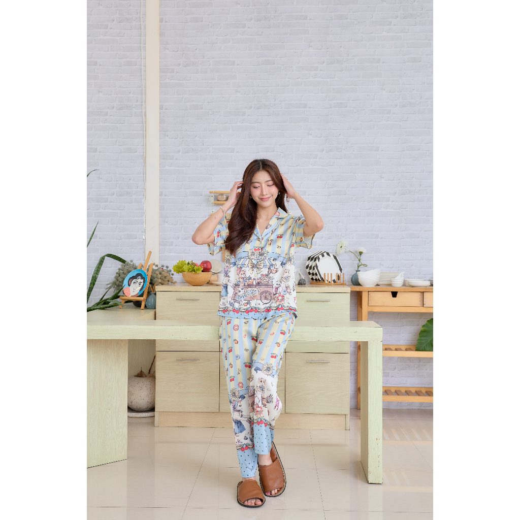 ชุดนอน Muslin Pajamas Silk Satin รุ่นPurrfe Cafe (N2149 T2149 L2149) | ชุดนอนผู้หญิง