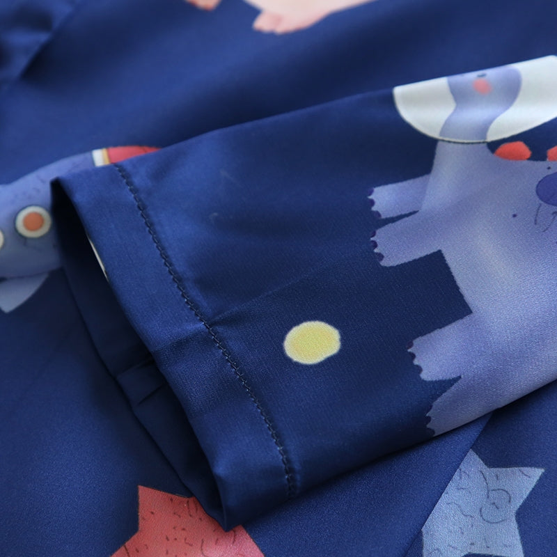 ชุดนอน Muslin Pajamas Silk Satin รุ่นMidnight Dino ( N5123 T5123 M5123 ) | ชุดนอนแม่ลูก