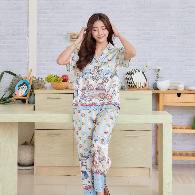 ชุดนอน Muslin Pajamas Silk Satin รุ่นPurrfe Cafe (N2149 T2149 L2149) | ชุดนอนผู้หญิง