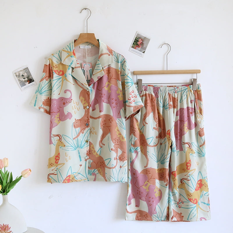 ชุดนอน Muslin Pajamas Silk Satin รุ่นHappy Safari(N5135 T5135 L5135)|ชุดนอนผู้หญิง,ชุดนอนชุดเที่ยว