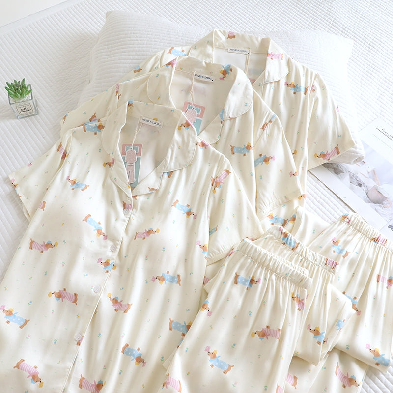 ชุดนอน Muslin Pajamas Organic bamboo รุ่นCheerful Dogs(A1039 E1039 B1039)|ชุดนอนมีบรา,ชุดนอนผู้หญิง
