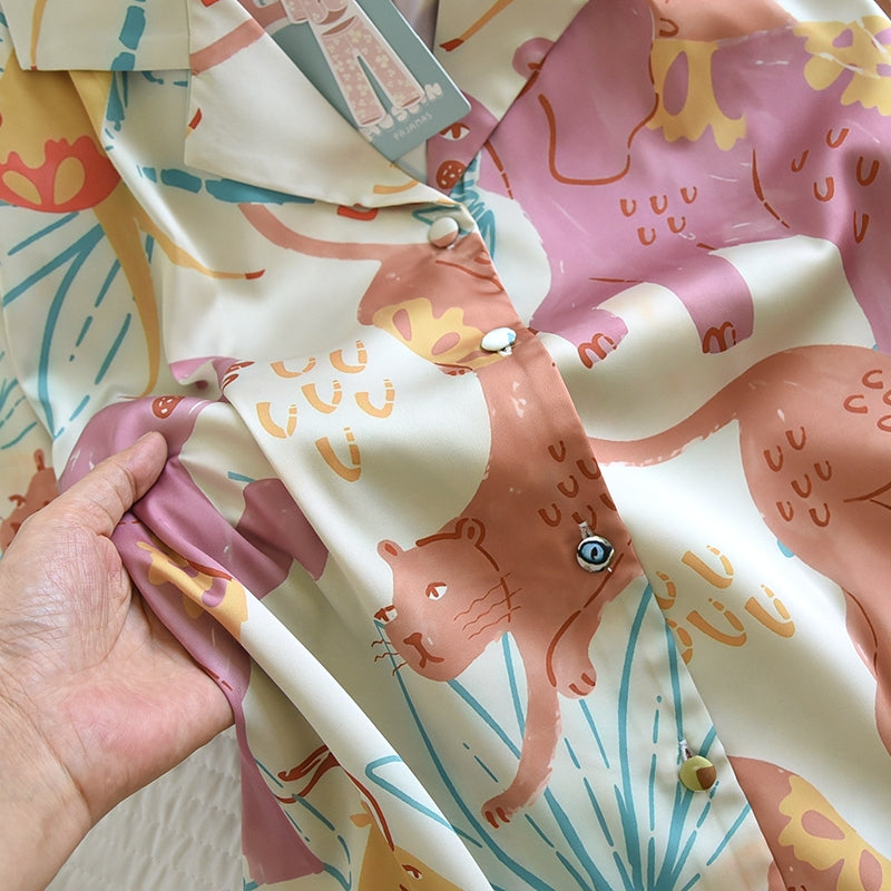 ชุดนอน Muslin Pajamas Silk Satin รุ่นHappy Safari(N5135 T5135 L5135)|ชุดนอนผู้หญิง,ชุดนอนชุดเที่ยว
