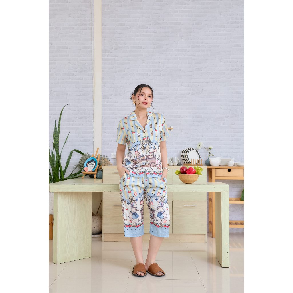ชุดนอน Muslin Pajamas Silk Satin รุ่นPurrfe Cafe (N2149 T2149 L2149) | ชุดนอนผู้หญิง