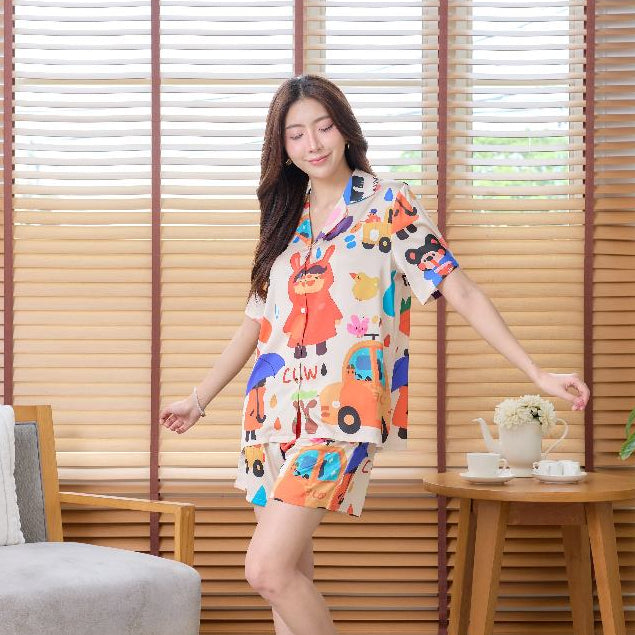 ชุดนอน Muslin Pajamas Silk Satin รุ่น Rainy Boys (N5122 T5122 M5122) | ชุดนอนครอบครัว,ชุดนอนแม่ลูก