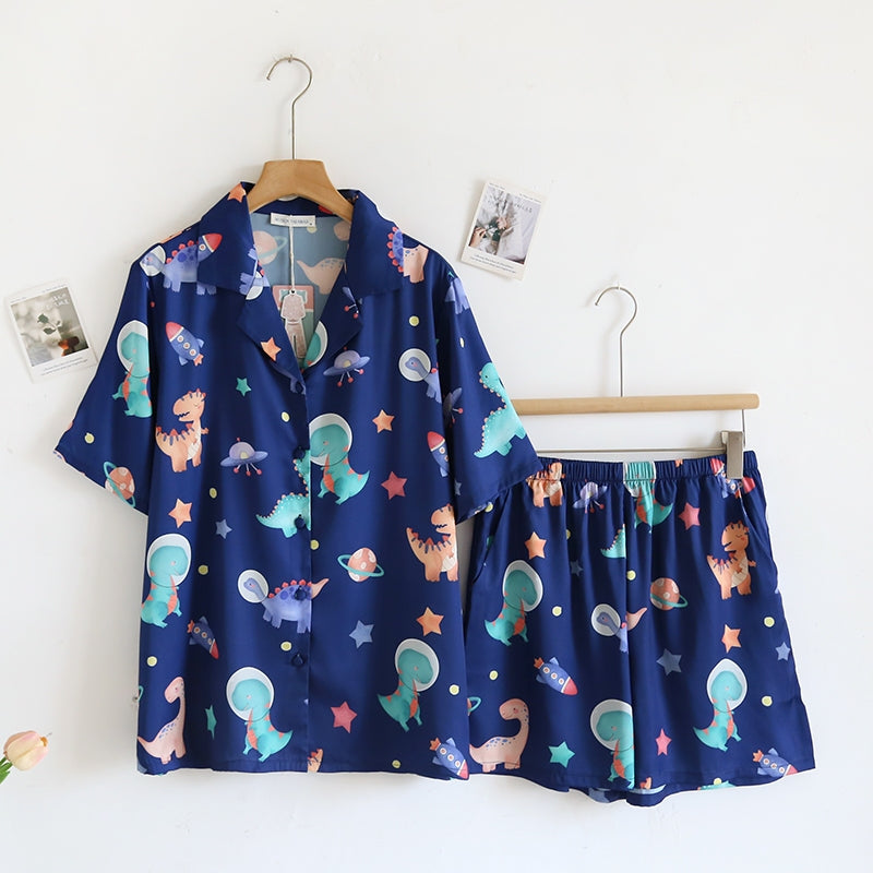 ชุดนอน Muslin Pajamas Silk Satin รุ่นMidnight Dino ( N5123 T5123 M5123 ) | ชุดนอนแม่ลูก