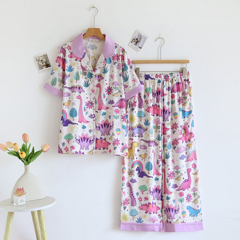 ชุดนอนMuslin Pajamas Silk Satin รุ่น Sweety Dino (T5130 N5130 M5130) | ชุดนอนแม่ลูก,ชุดนอนเด็ก