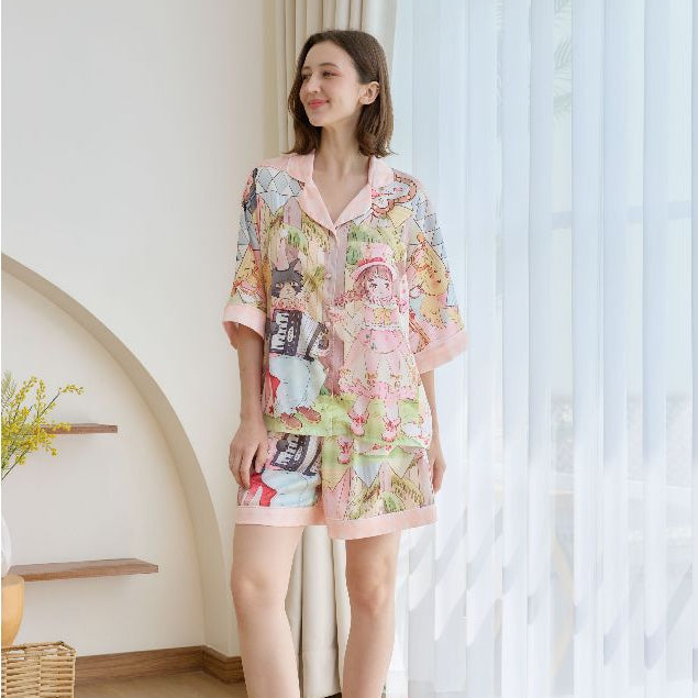 ชุดนอน Muslin Pajamas Silk Satin รุ่น Lullaby Land (W2172 V2172) | ชุดนอนชุดเที่ยว,ชุดนอนผู้หญิง