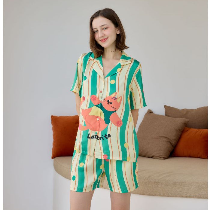 ชุดนอน Muslin Pajamas Silk Satin รุ่น Whisker Wave (N5146 T5146) | ชุดนอนผู้หญิง