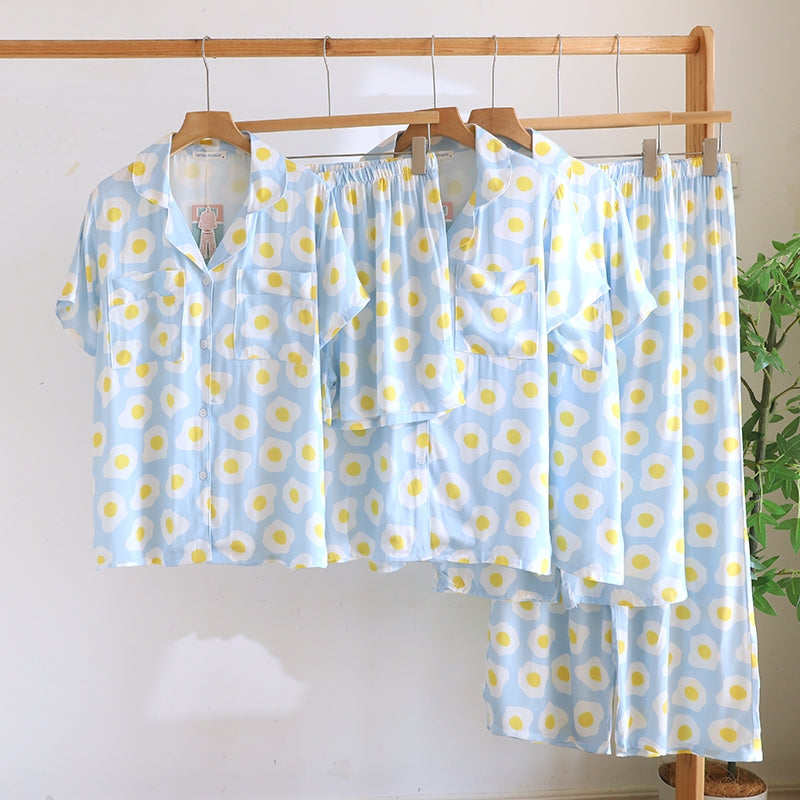ชุดนอน Muslin Pajamas Organic bamboo รุ่น Blue fried egg (A1061 B1061 E1061) | ชุดนอนผู้หญิง