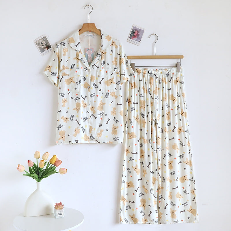 ชุดนอน Muslin Pajamas Organic bamboo รุ่น Puppy Love (A1063 B1063 E1063) | ชุดนอนผู้หญิง