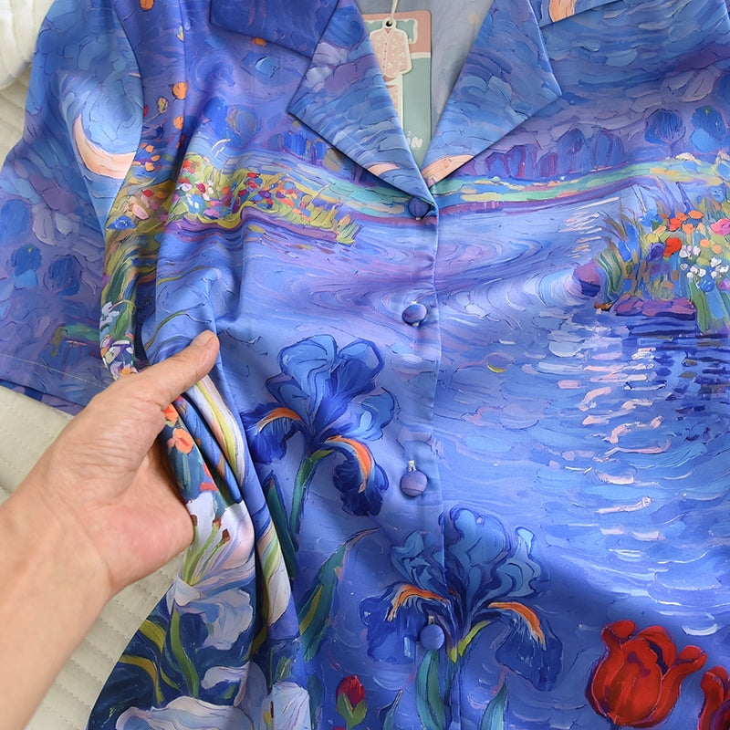 ชุดนอน Muslin Pajamas Silk Satin รุ่น Garden of Monet (N5168 T5168) | ชุดนอนชุดเที่ยว