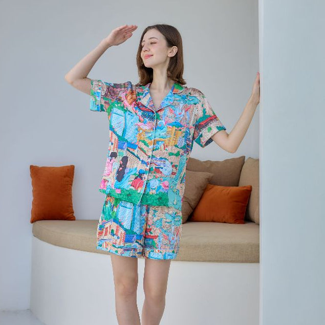 ชุดนอน Muslin Pajamas Silk Satin รุ่น Ocean Fantasy Park (N2180 T2180) | ชุดนอนผู้หญิง